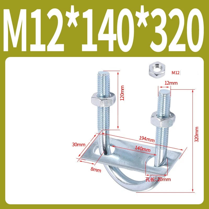 Round U-Bolts Sets Steel 16mm-219mm Inner Width M6 M8 M0 M12 with Nut, Plate