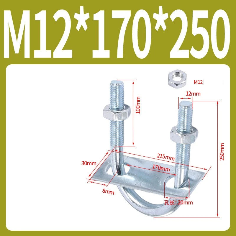 Round U-Bolts Sets Steel 16mm-219mm Inner Width M6 M8 M0 M12 with Nut, Plate