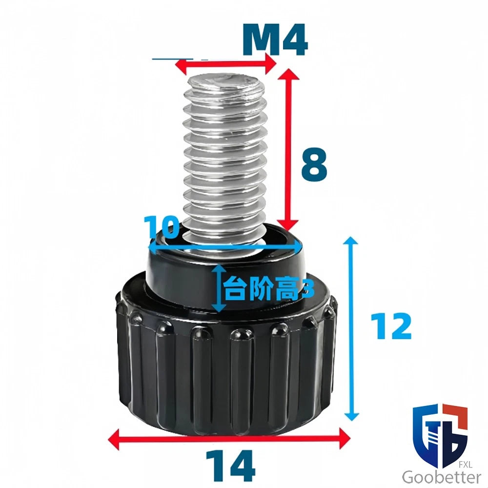 Knurled Thumb Screws with Round Plastic Handle — M3 M4 M5 M6 M8 M10 Clamping Knob Bolts