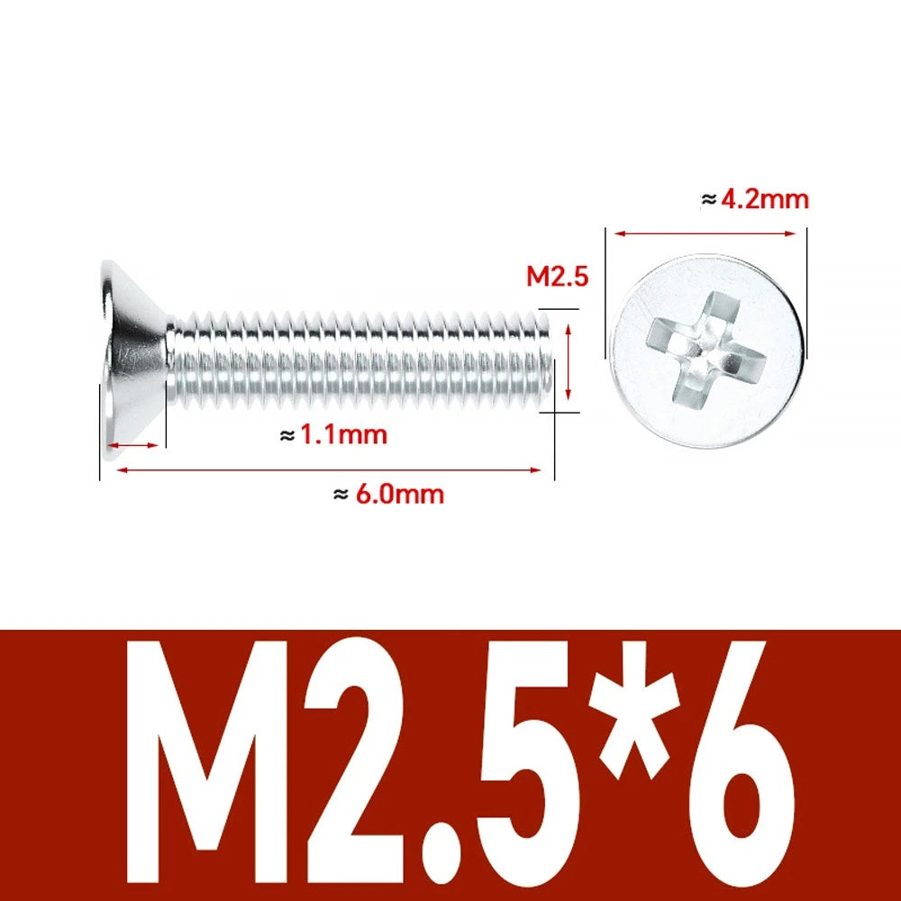 Countersunk Phillips Machine Screws – M2 to M12, White / Colour Zinc Plated, Carbon Steel