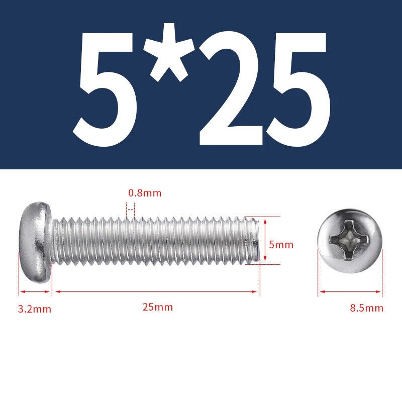 M3 M4 M5 Phillips Round Pan Head Machine Screws – 201 Stainless Steel, 6–30mm Lengths - HomeDIYer