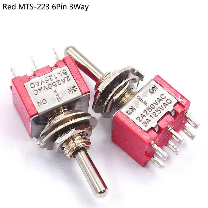 MTS & PS Series Mini Toggle Switch — 3/6/9/12 Pin, 2-Way/3-Way, Red & Blue