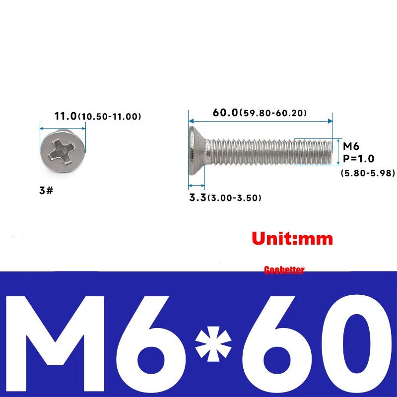 304 Stainless Steel Phillips Flat Head Machine Screws M1–M6 | Countersunk Bolts - HomeDIYer