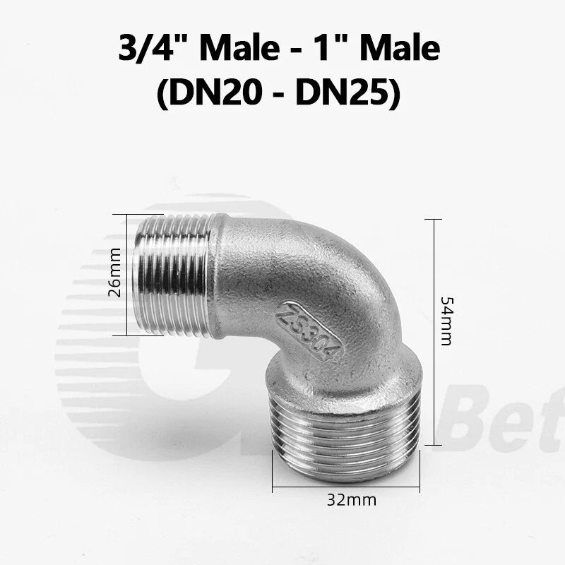 SS 304 90° BSP Elbow Fitting | Male-Female 1/8" to 2" Pipe Connector