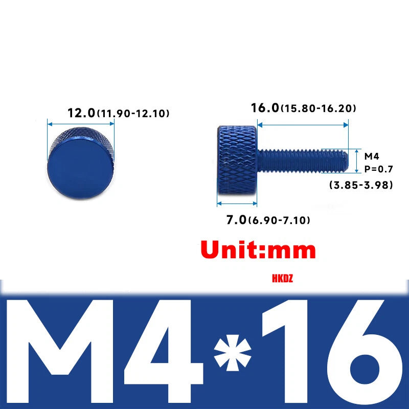 Aluminum Alloy Knurled Thumb Screws M3 M4x6~16mm DIY Hand Tighten Grip Knob Bolt