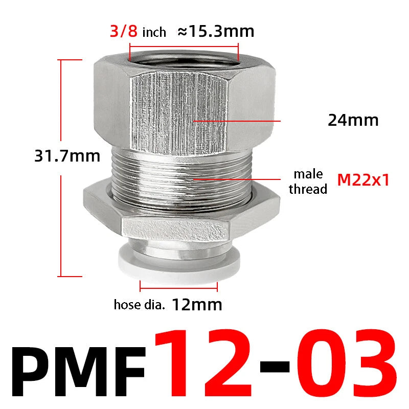 Bulkhead Female Thread Pneumatic Push-In Fittings | 4–12mm Air Hose Tube Connector