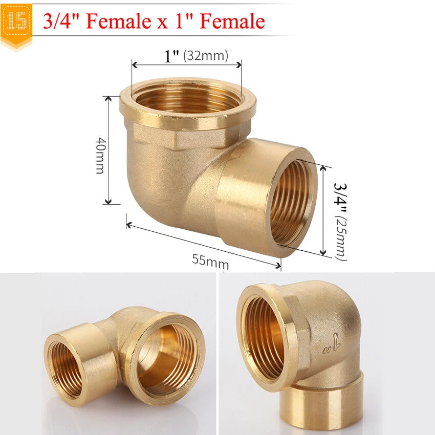 BSP Brass Elbow Fitting — 1/2", 3/4" & 1" Male/Female Thread Pipe Connector Adapter