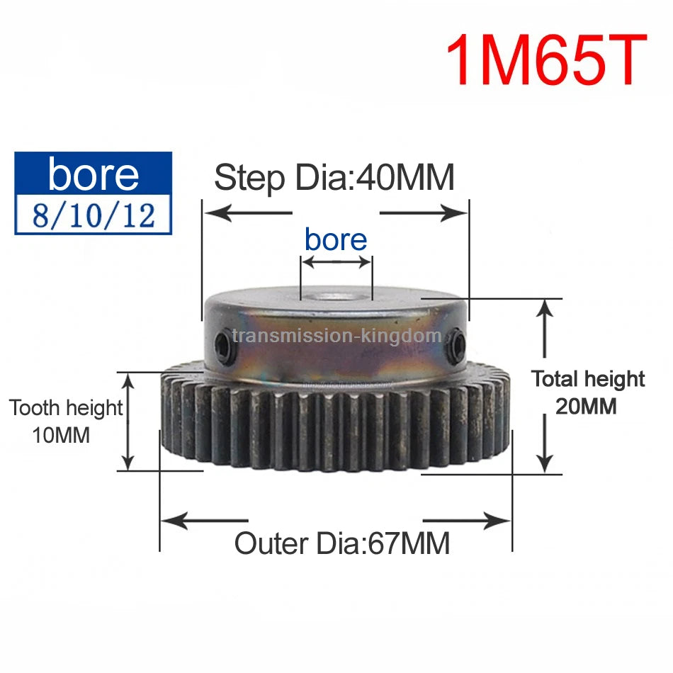 45# Steel Spur Gear With Step 1M10T-80T Pinion Gear Metal Mod 1 Motor Gear