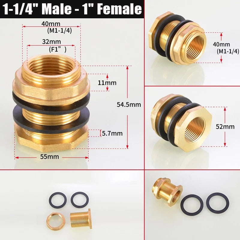 BSP Female Male Thread Water Tank Connector Bulkhead Hose Fitting 1/2" 3/4" ~ 2"