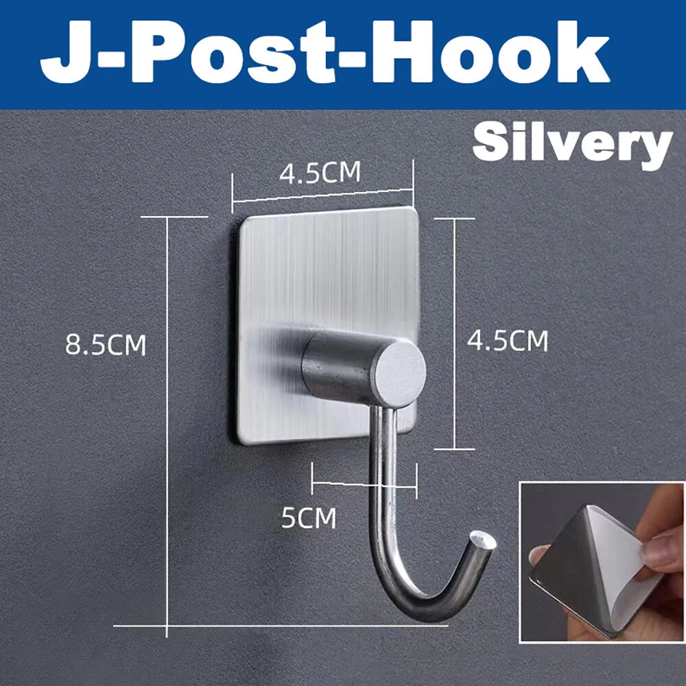No Drill Self Adhesive Hooks Hanger Stainless Sticky Wall Hook Black/Silver/Gold