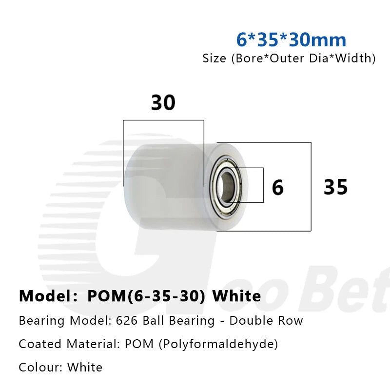 6mm Bore Plastic Roller Wheel Two Ball Bearing Coated PP POM Pulley Guide Wheel