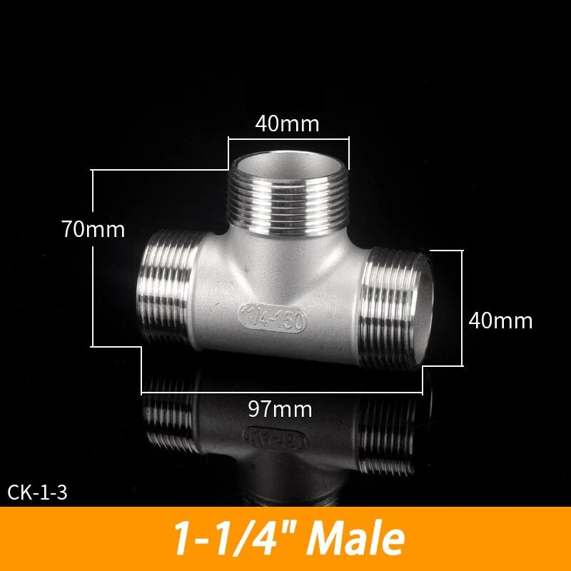 BSP 304 Stainless Steel Tee Fittings — 3-Way Male & Female Pipe Connector (1/8" to 3")