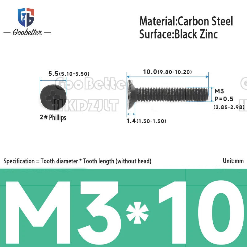 M2 & M3 Countersunk Pozidriv Machine Screws – Carbon Steel, Nickel or Black Zinc (3–22mm Overall Length)