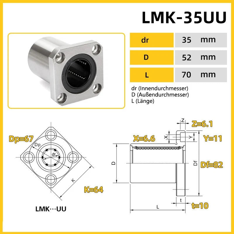 LMK6UU-LMK60UU,6-60mm Linear Square Flange Mount Bearing Linear Bushing Bearings