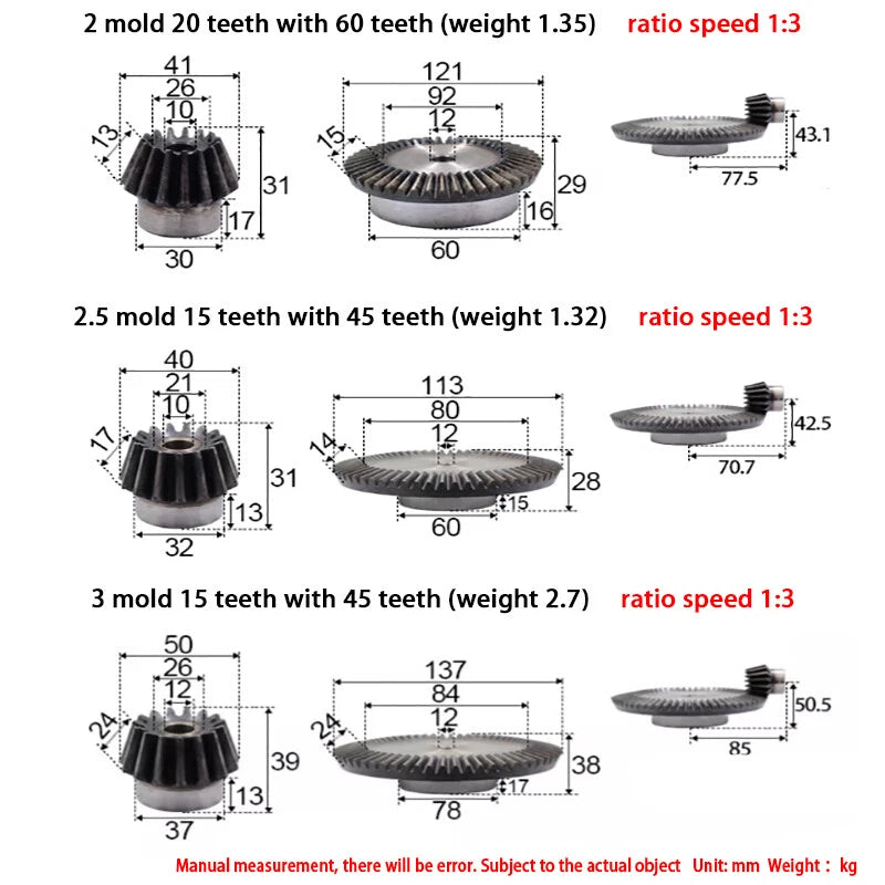 0.5/0.75/1/1.5-5 Mod Bevel Gear 12-160 Teeth Transmission Gears Bevel Teeth 90°