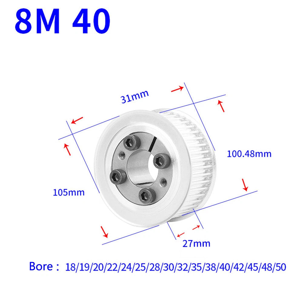 HTD-8M 18T-60T Timing Belt Pulley With Expansion/Tension Sleeve Teeth Width 27mm