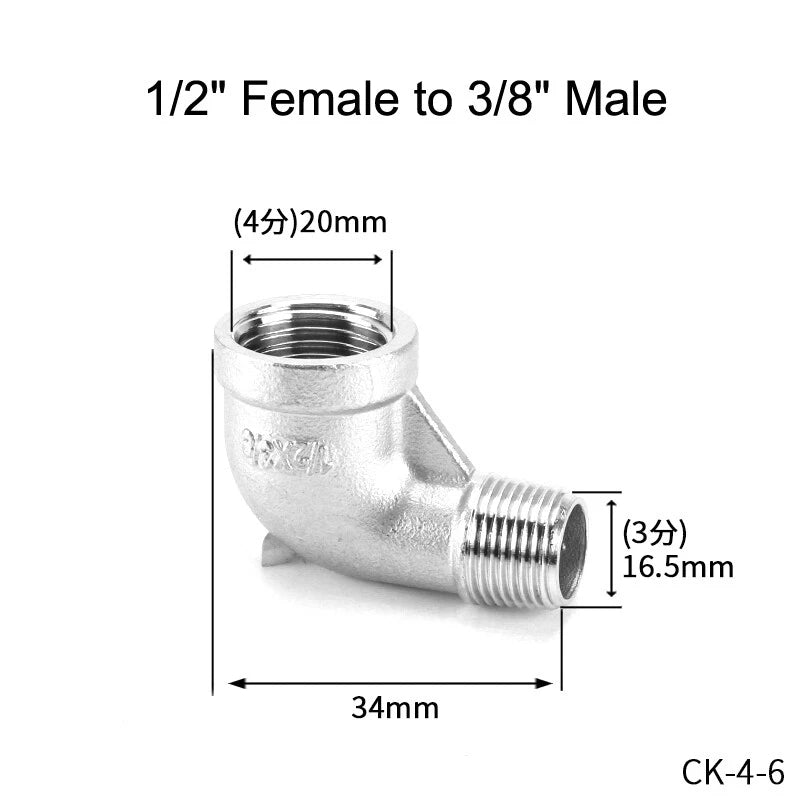 Stainless Steel BSP Reducer 90° Elbow Fittings — 1/8" to 1" Male & Female