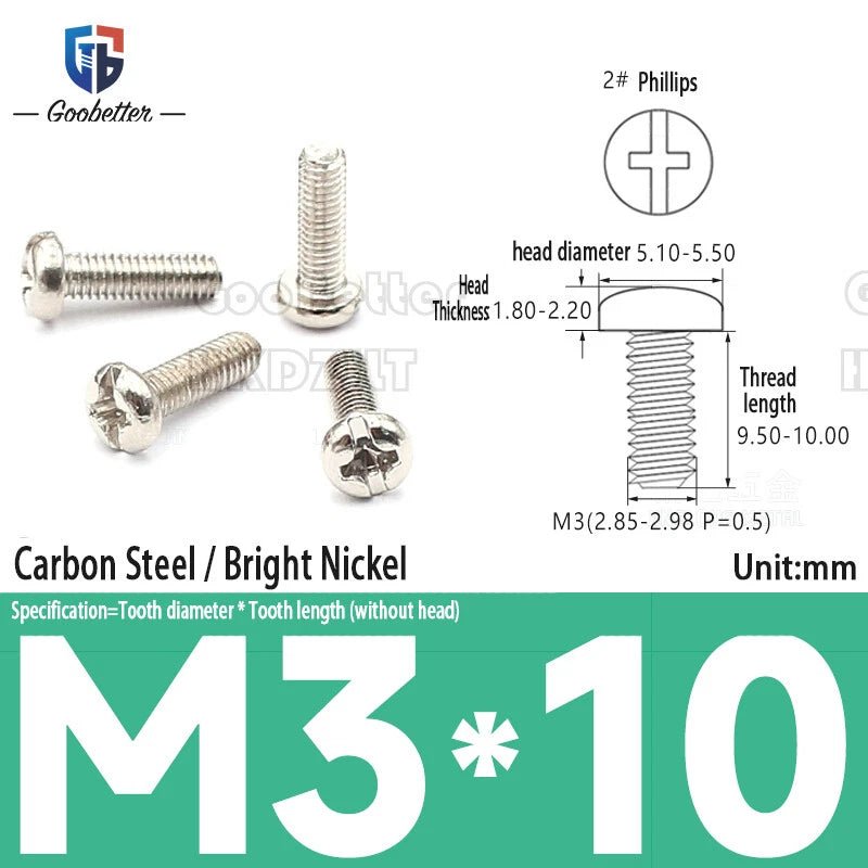 M3 Phillips Pan Head Machine Screws — 3 to 20mm, Carbon Steel & Stainless, 7 Finishes - HomeDIYer