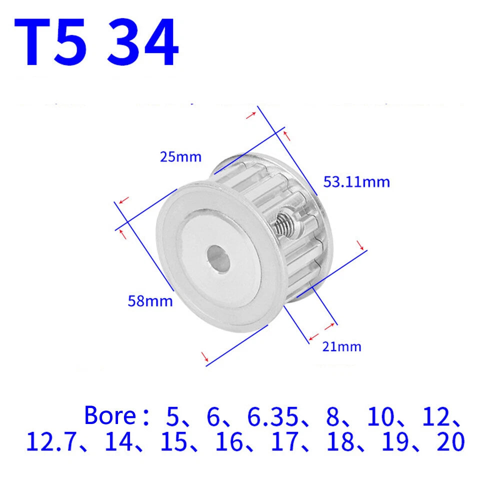 T5 12T-60T Timing Belt Pulley Pitch 5mm AF-type With Keyway Teeth Width 21mm