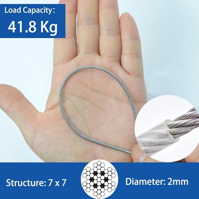 Clear PVC Coated Steel Wire Rope Metal Cable Rigging 0.38mm-12mm Heavy Duty