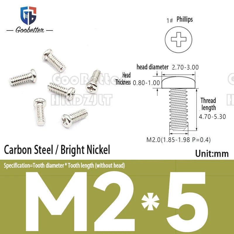 M2 Phillips Pan Head Machine Screws — 3 to 5.5mm, Carbon Steel & Stainless, 11 Finishes - HomeDIYer