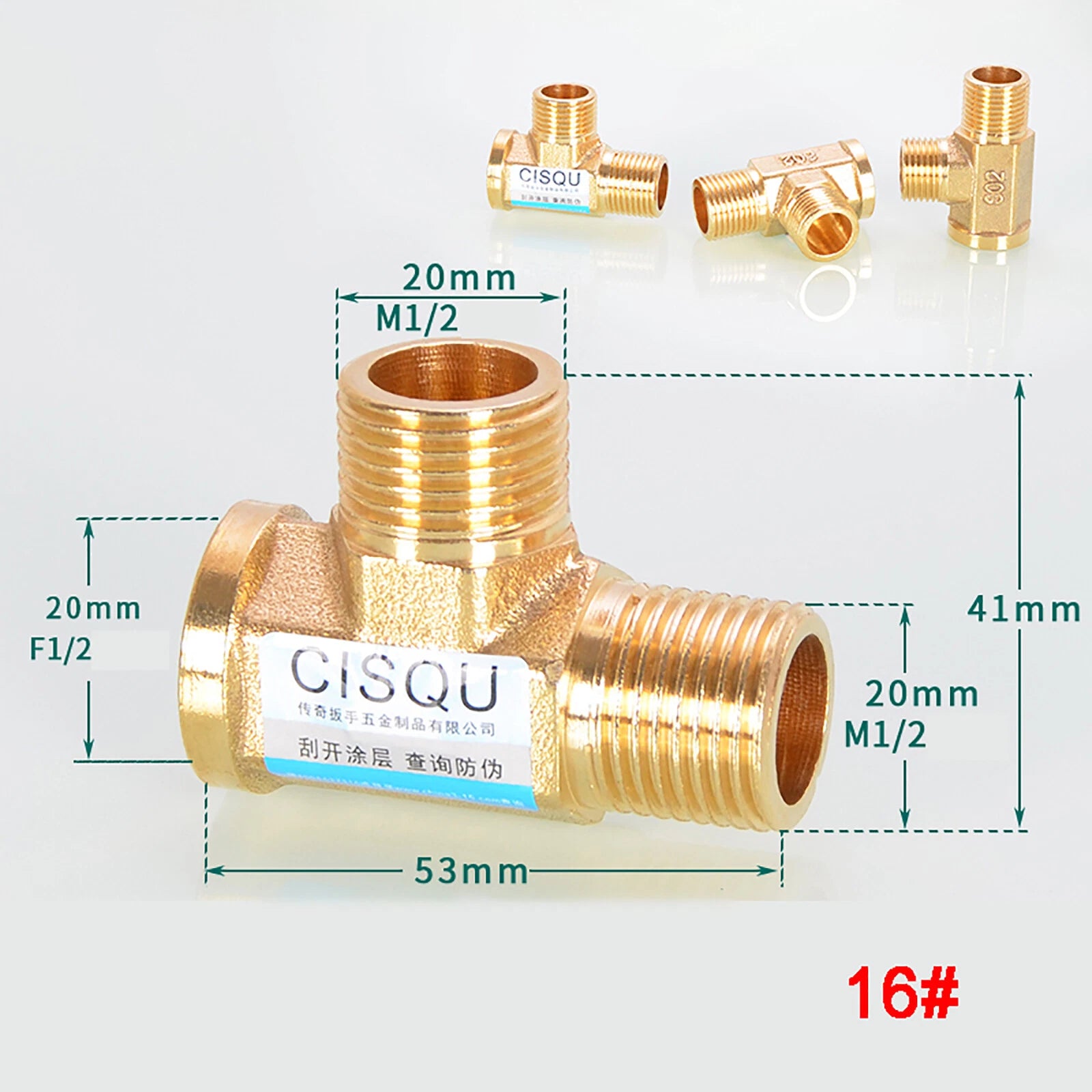 Brass Tee 3-Way BSP Pipe Fitting — Equal & Reducer, 1/2" & 3/4"