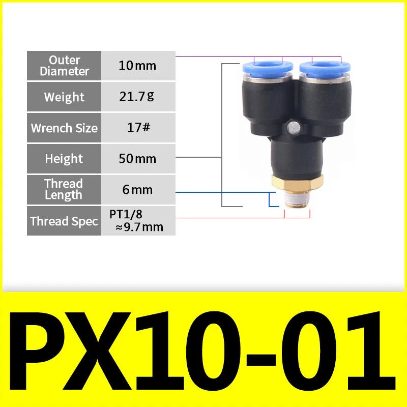 Male Stud Push-In Y Piece Pneumatic Fittings — Thread Hose Tube Connector