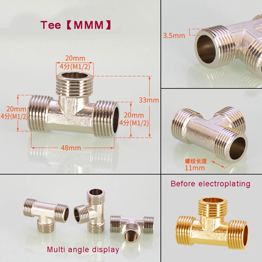 BSP 1/2" Brass Pipe Fittings – Tee, Elbow, Cross & Y-Connector