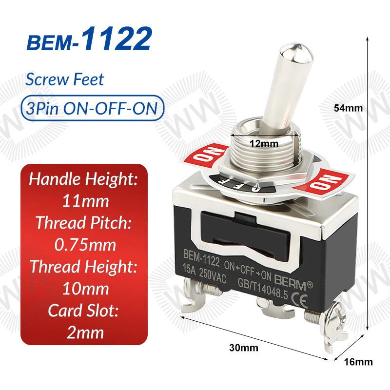 Heavy Duty Metal Toggle Switch – 15A 250VAC, 2/3/4/6 Pin, ON-OFF & ON-OFF-ON