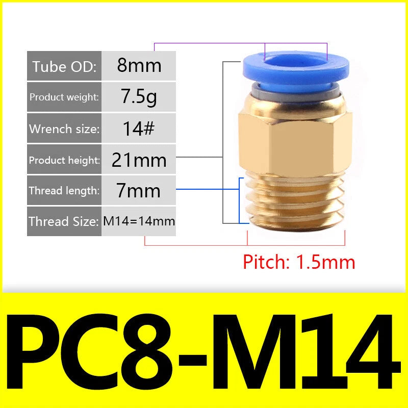 Pneumatic Straight Male Stud Push-to-Connect Fitting | PC4–PC12 × M5–M16