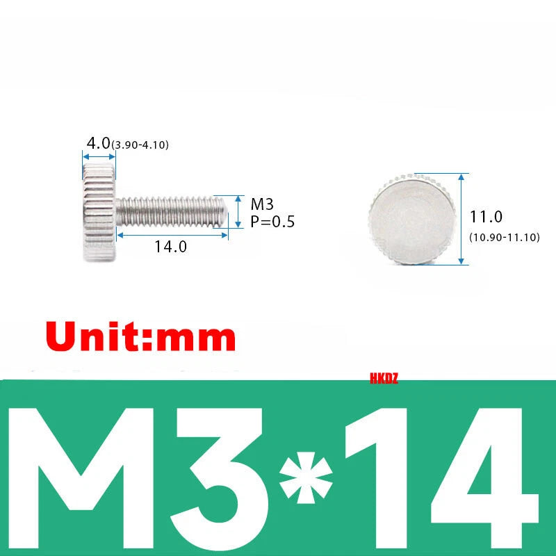 M3/M4 5mm to 20mm Flat Head Knurled Thumb Screws 303 Stainless Steel Hand Bolts