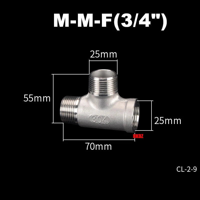 304 Stainless Steel BSP 3-Way Pipe Fitting — 1/4" to 2" Female & Male Thread Tee Connector
