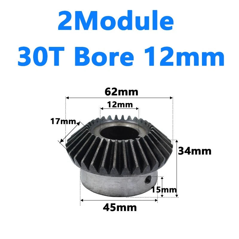 Bevel Gear 2 Module Ratio 1:1 Teeth 25 30 Bore Dia 10mm 12mm 14mm 15mm 16mm-28mm
