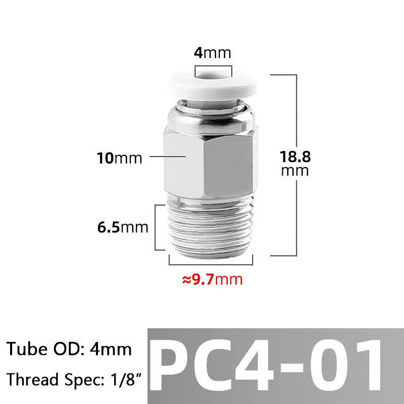 Straight Male Stud Push-to-Connect Pneumatic Fitting for Air & Water Hose