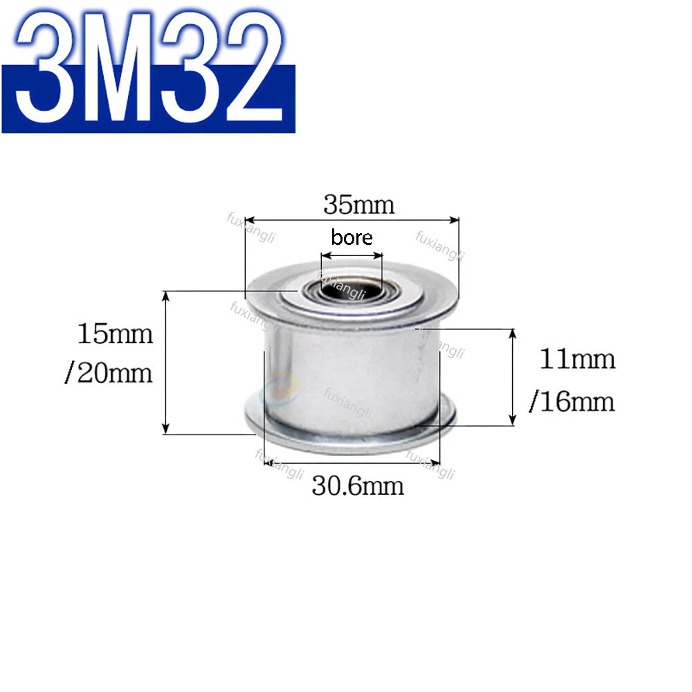 HTD-3M Timing Belt Idler Pulley Smooth Tooth/Toothed Tensioner Pulley Width 11mm