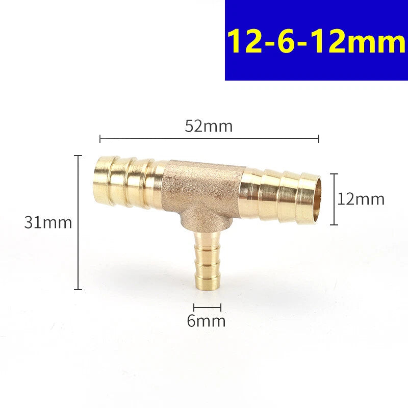 Brass Barbed T-Piece Hose Joiner Reducer Tee Connector — Air, Water & Fuel Fittings