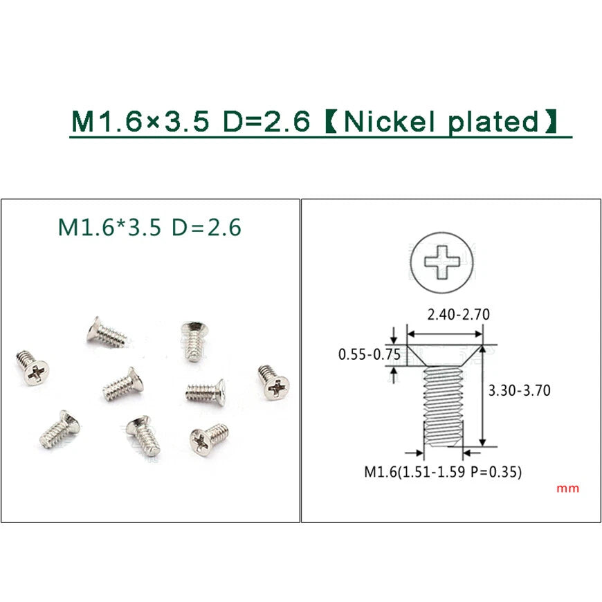 M1–M1.8 Phillips Countersunk Flat Head Machine Screws – Carbon Steel or 304 Stainless, Multiple Finishes