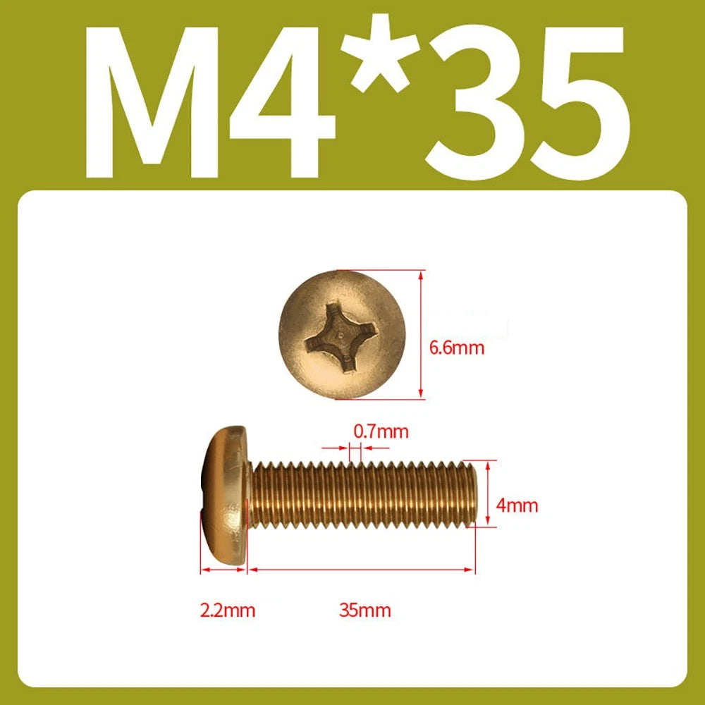 M4 M5 Solid Brass Pan Head Phillips Machine Screws — Multiple Lengths