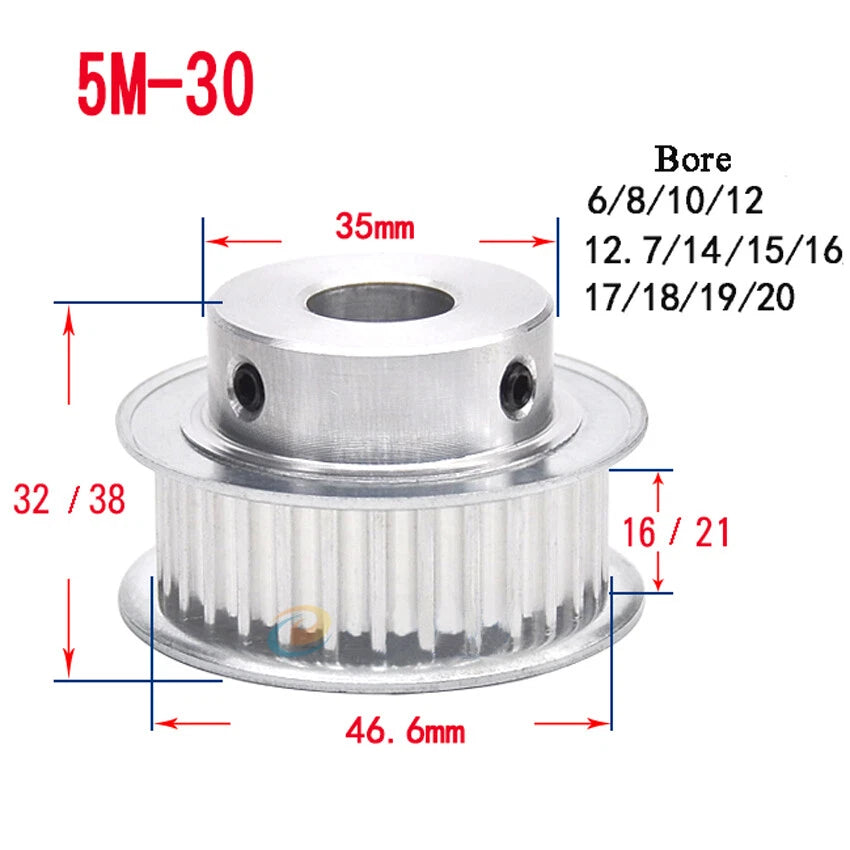 HTD-5M 10T-72T Timing Belt Pulley With Step Bore 5-25mm, For 15mm Width Belt