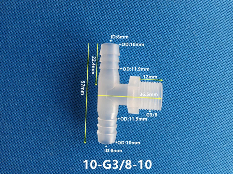 T-Type Plastic Pipe Fitting – Male Thread Barbed Tee Hose Connector (G & M Thread)