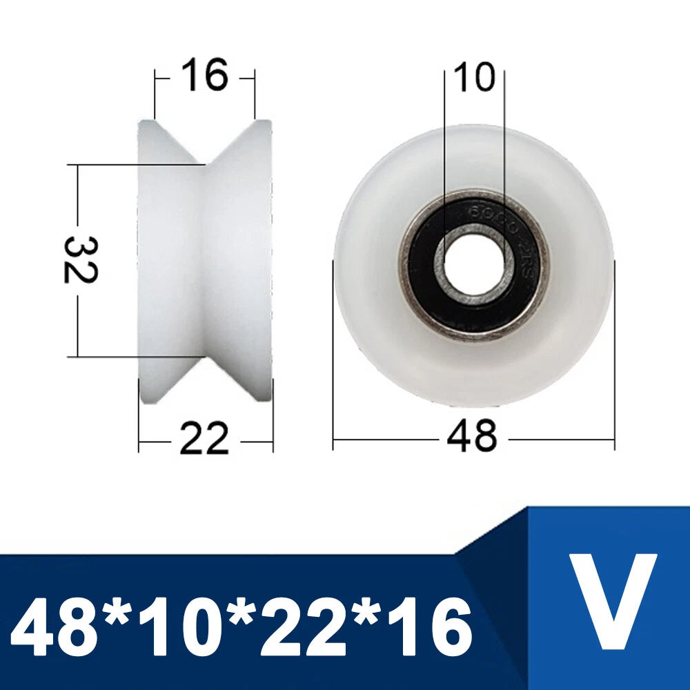 OD 30-85mm Nylon Pulley Wheel with Ball Bearing U/V/H Groove for Door and Window