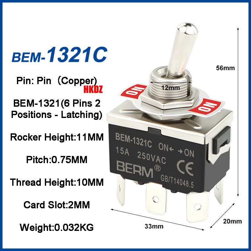 Heavy Duty Toggle Switch — 2/3 Position SPST DPDT, BEM & E-TEN Series, Pin or Screw Terminal