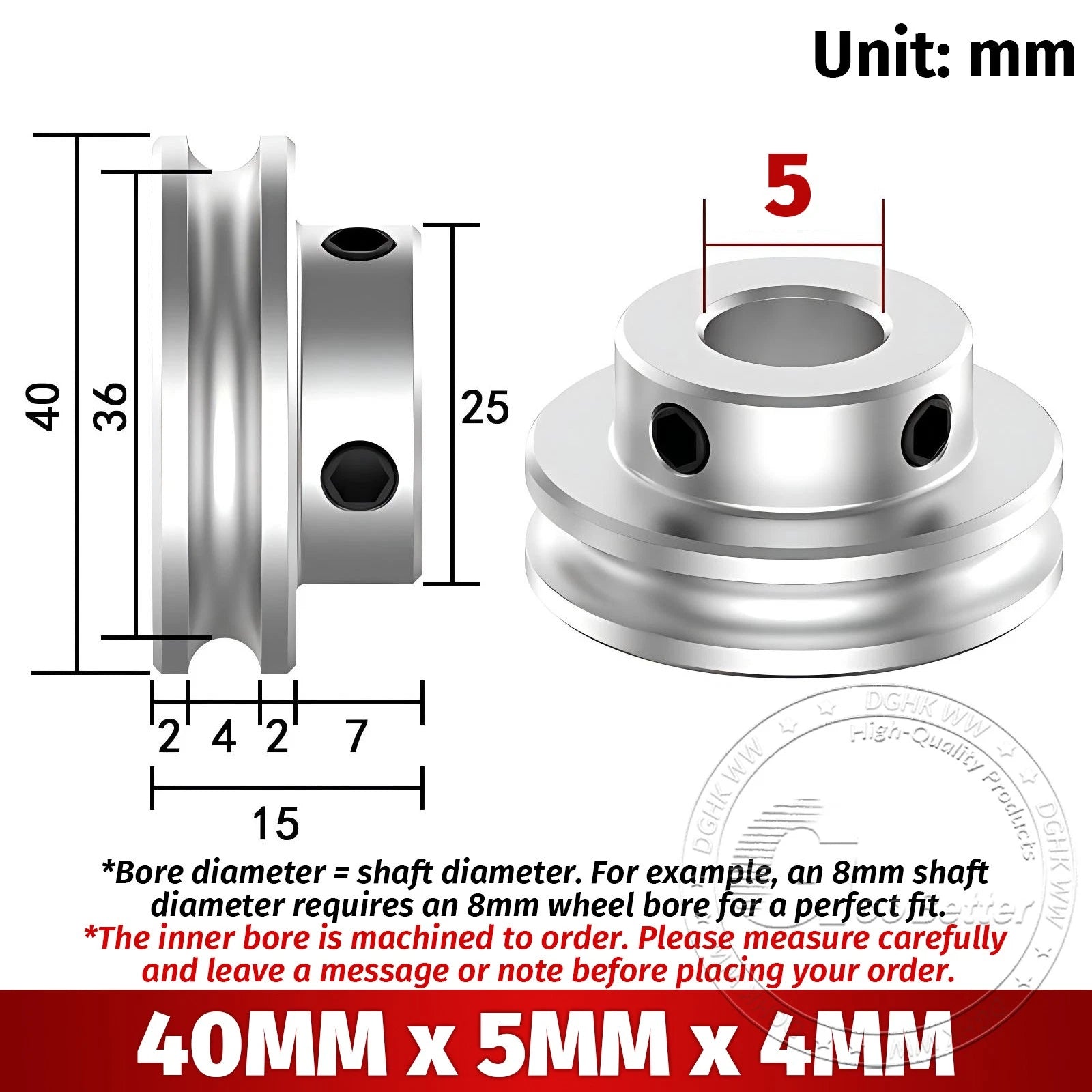 V Grooved Pulley Aluminum Round Belt Pulleys For 4mm Width Belt OD 20/30/40/50mm