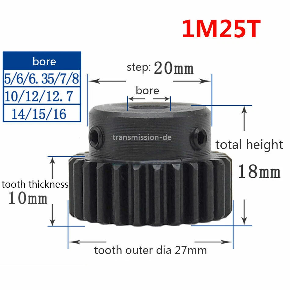 0.5/1 Mod Pinion Gear 10T-150T Spur Gear with Step 45# Steel Transmission Gear