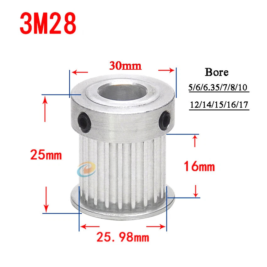 HTD-3M 12T-150T Timing Belt Pulley With Step Bore 8-25mm, For 15mm Width Belt