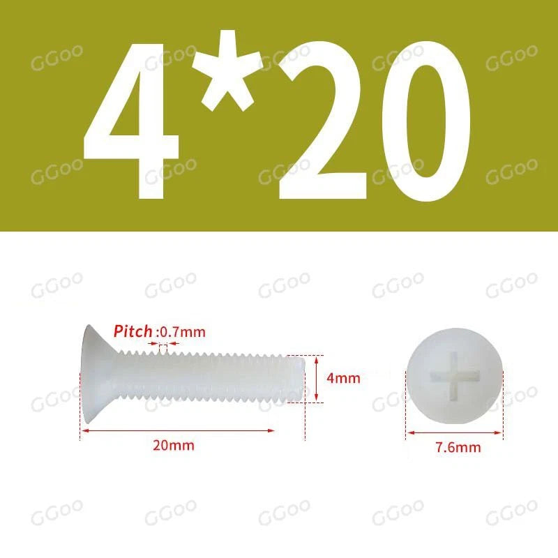 White Nylon Phillips Flat Head Machine Screws DIN 965 — M2.5 M3 M4 M5 M6 M8