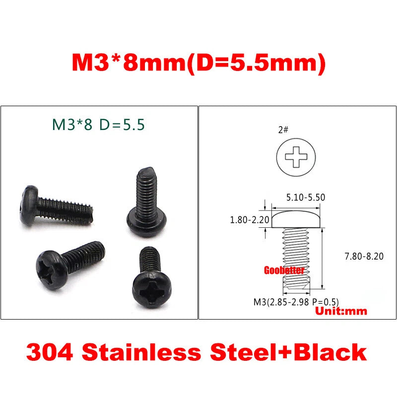 M3 Phillips Pan Head Machine Screws – 3mm to 43mm, Multiple Coatings (100–500 PCS)