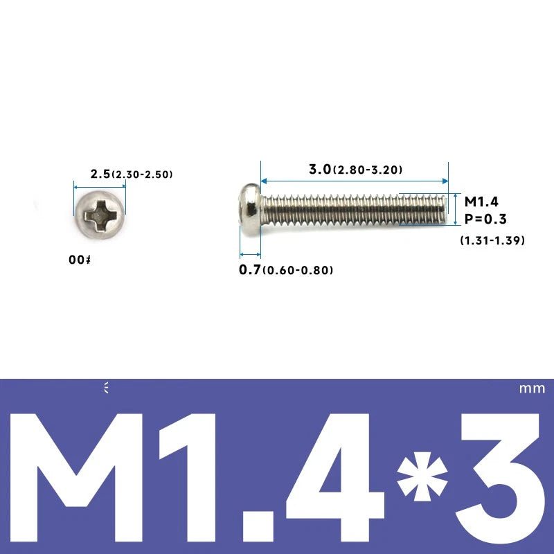 M1–M2.5 Pan Head Phillips Machine Screws – A2 Stainless Steel (304), Fully Threaded - HomeDIYer