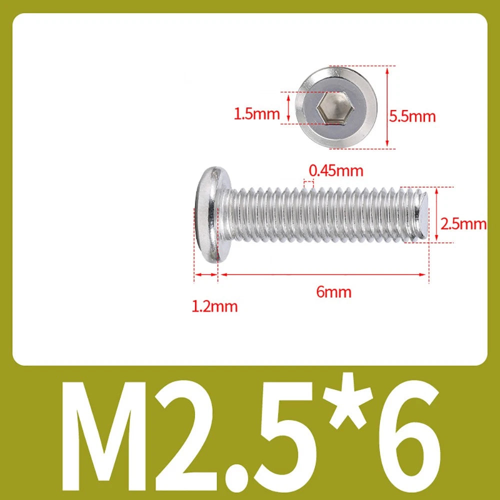 M2 M3 M4 Flat Round Head Hex Socket Screws – A2 Stainless Steel, Fully Threaded (3–50mm)