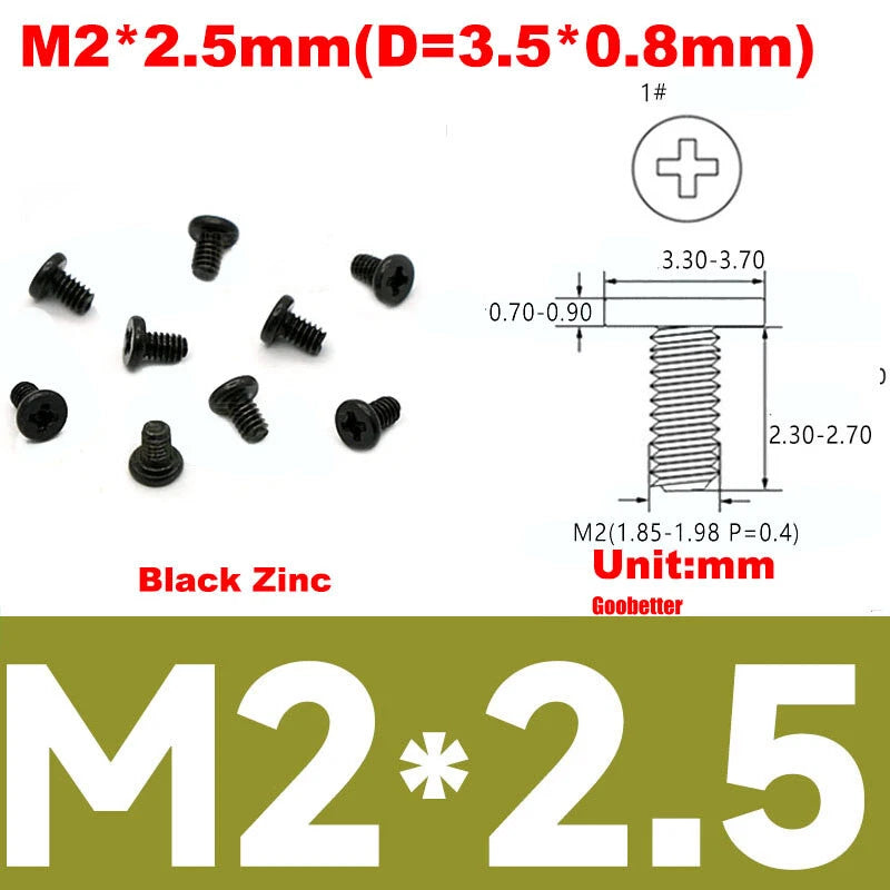 CM2/CM2.5/CM3/CM4 Ultra Thin Wafer Flat Head Phillips Screws – For Laptop & Computer Repair (M2–M4)